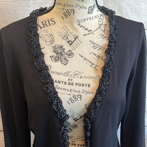 Escada Cardigan Sweater Ruffle Trim Button Front Black Size 36 = US 6 Small - Picture 2 of 12